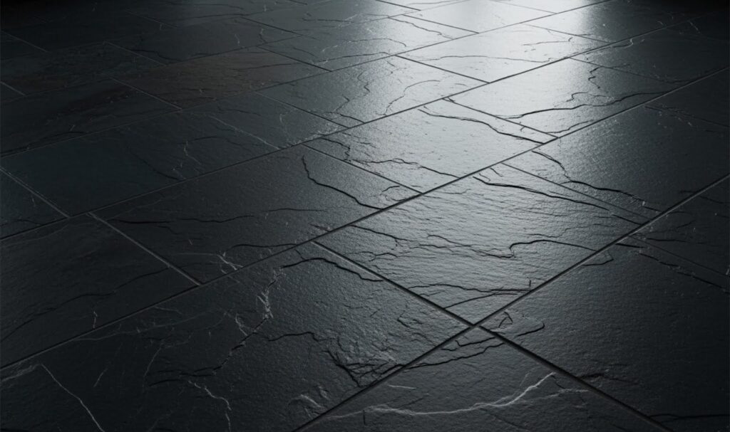 dark, textured slate kitchen floor - stone kitchen flooring