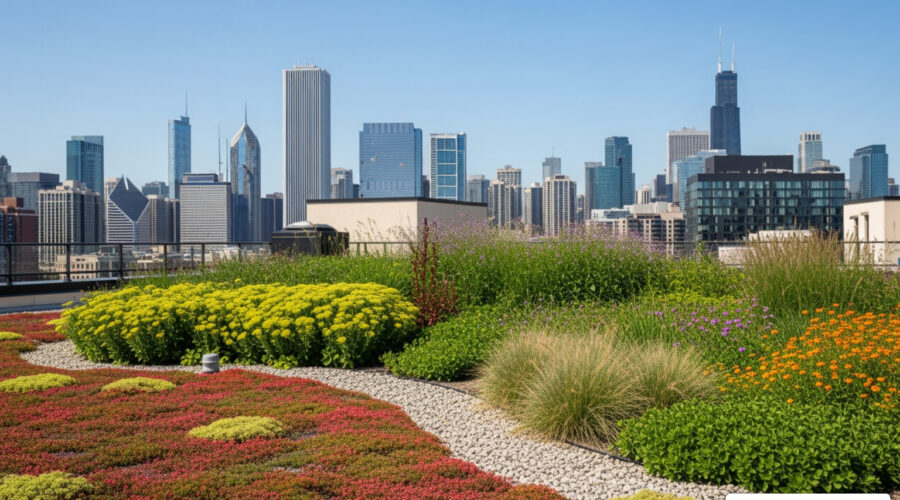 green roofing systems illinois lush Chicago rooftop garden